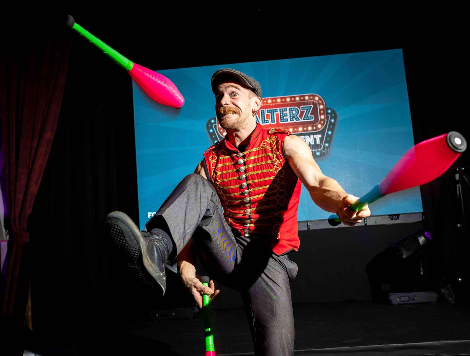 A juggler entertaining the visitors at Walterz Entertainment Centre, Blackpool.